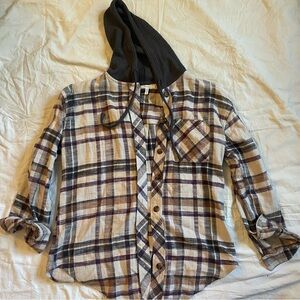 Maurices Women’s Plaid Button Down Shirt with Hood